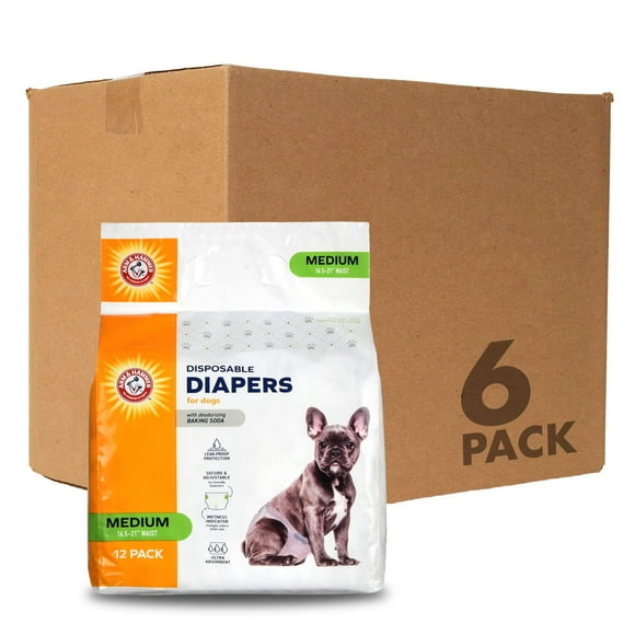 Arm & Hammer for Pets Female Dog Diapers, Size Medium, 12 Count | Ultra-Absorbent, Adjustable Girl Dog Diapers with Leak-Proof Protection and Wetness Indicator (Pack of 6, 72 Count Total)
