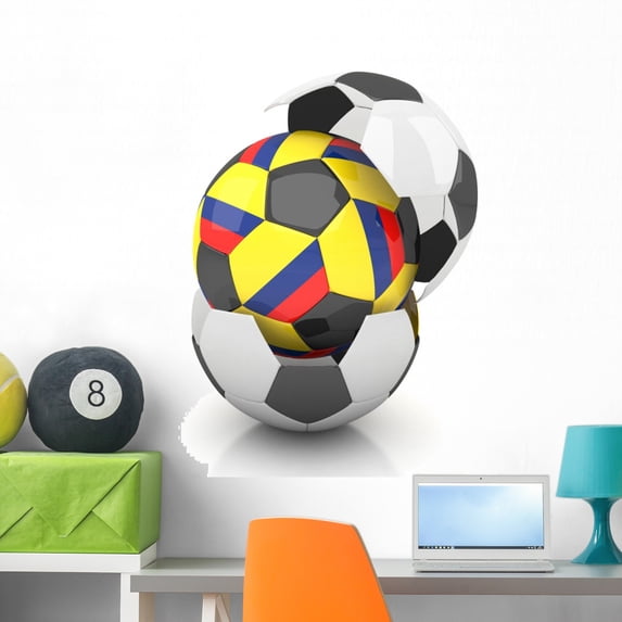 Colombia Soccer Ball White Wall Mural Decal by Wallmonkeys Vinyl Peel and Stick Graphic (36 in H x 36 in W