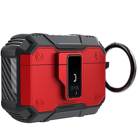 Allytech Compatible with AirPods Pro 2019 Case Full-Body Hard Silicone and PC Shockproof Airpods Cover with Keychain Support Wireless Charging Case Cover for AirPods Pro(2019) Red