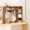 thumbnail image 5 of Topbuy Desktop Bookshelf 37" Countertop Storage Hutch with 7 Cubes & 3 Adjustable Shelves 3-Tier Desk Display Rack Organizer Desktop Hutch Natural, 5 of 10