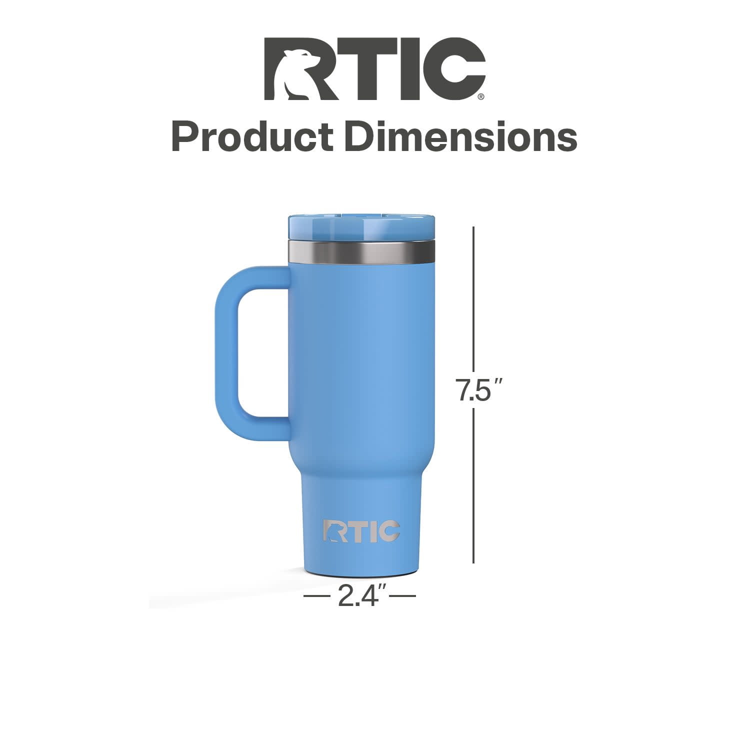 RTIC 16 oz Ceramic Lined Road Trip Tumbler with Handle and Leak-Proof Covered Straw Lid, Denim