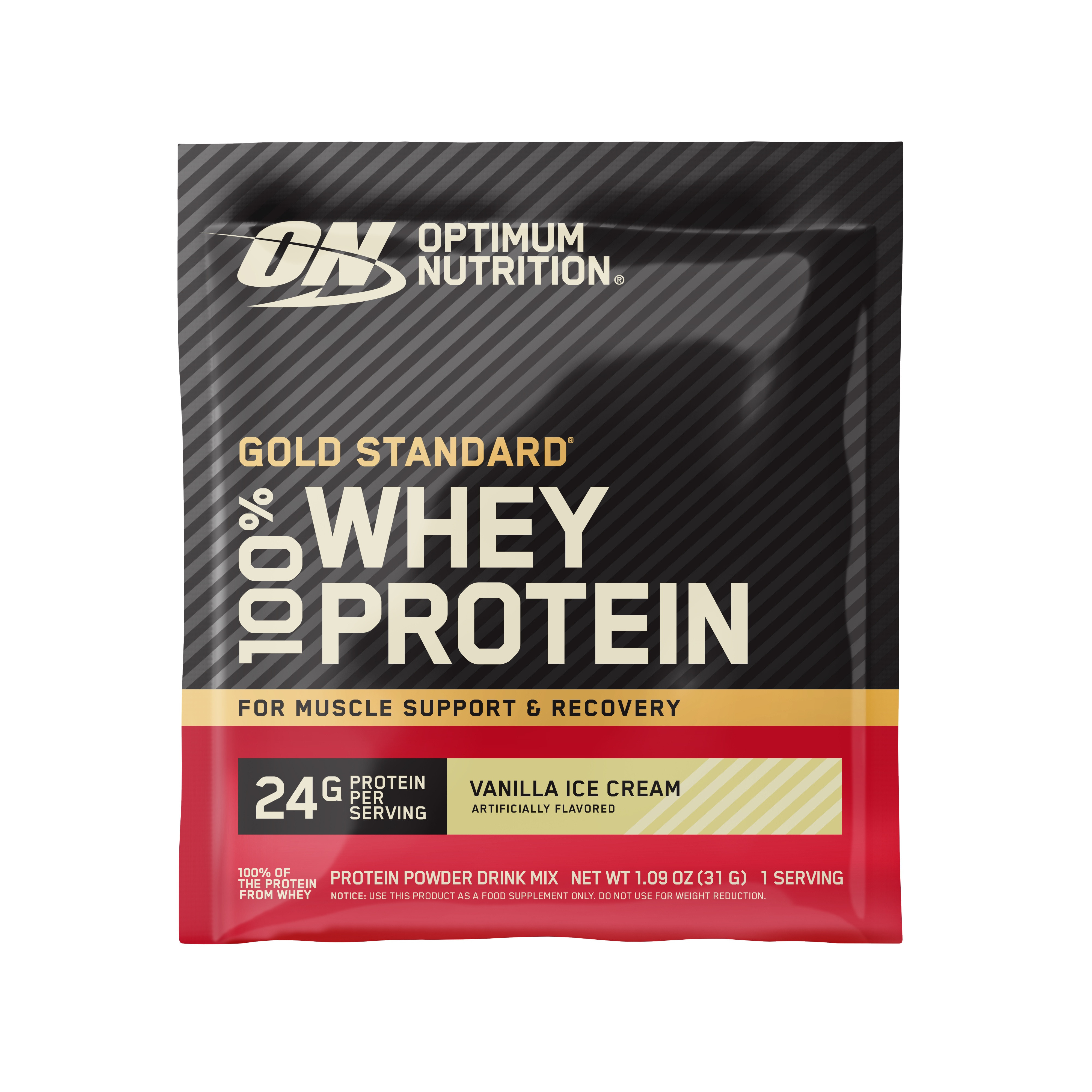 Optimum Nutrition, Gold Standard 100% Whey Protein Powder, Vanilla Ice Cream, 1 Serving Sachet