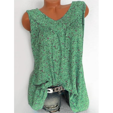 UKAP Summer Tank Tops for Women V Neck Blouse Sleeveless Casual Vest Plus Size Fashion Floral Printed Shirts Beach Holiday Tee