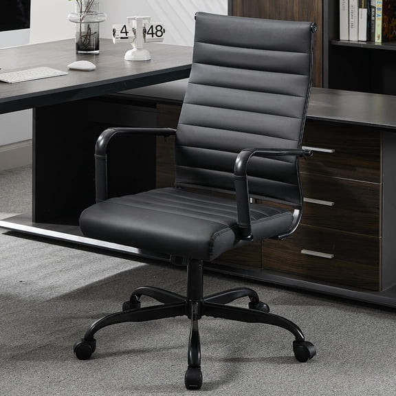 BOISKOM High Back Ergonomic Office Chair, Executive Swivel Computer Desk Chair with Wheels, PU Leather, Black powder coated