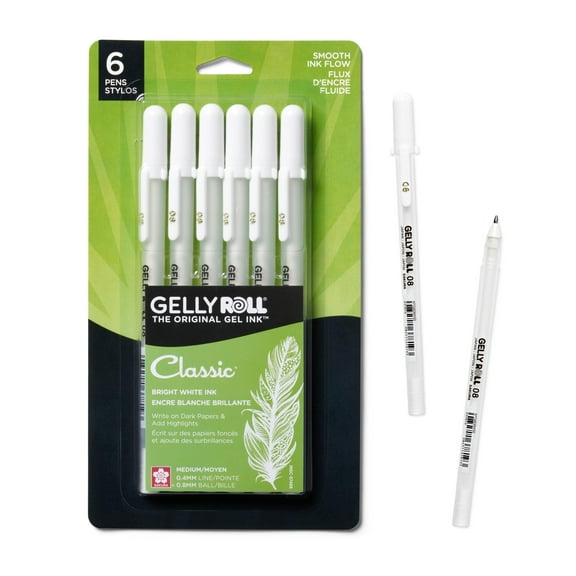 Sakura Gelly Roll Gel Pens - Medium Tip Ink Pens for Journaling, Art, and Drawing - Classic White Ink - 6 Pack