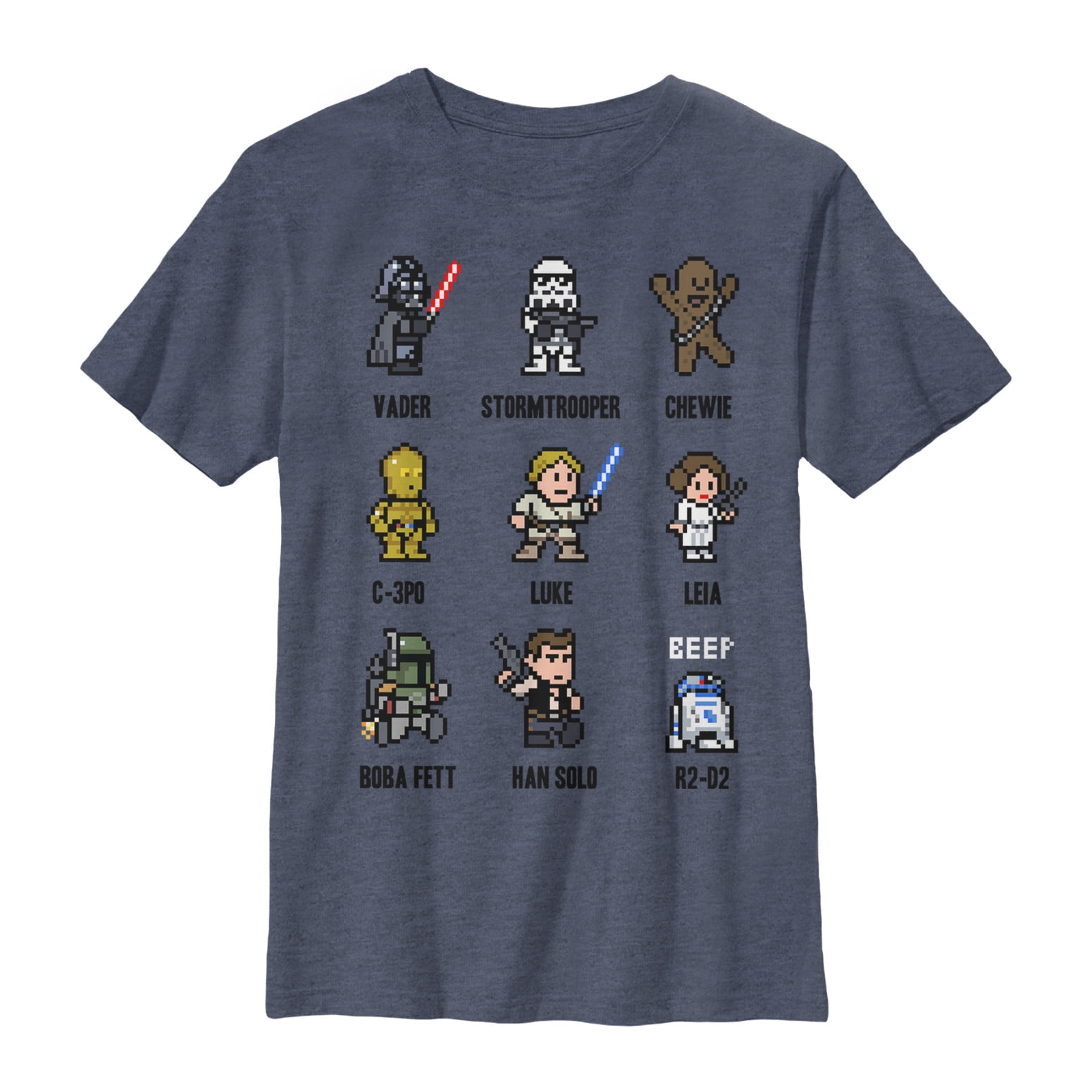 Boy's Star Wars Pixel Character Guide  Graphic Tee Navy Blue Heather Large