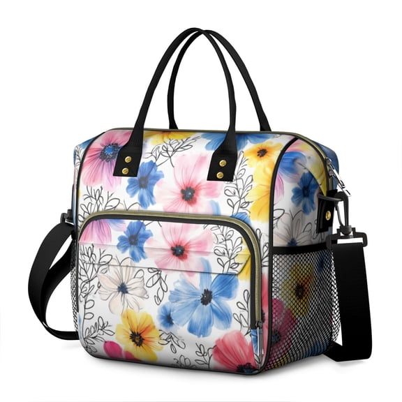 OBREWU Pioneer Flower Women's Insulated Leakproof Large Lunch Bag, Oxford Cloth