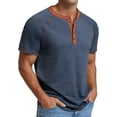 thumbnail image 2 of JWD Classic henley style Three button henley closure, Mens Henley Short Sleeve T-Shirt Cotton Casual Shirt Mens ShirtsSummer Daily T-Shirts Navy Blue L, 2 of 7