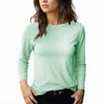 thumbnail image 2 of SwiftWear Women's Striped Long Sleeve Crew Neck Shirt Soft Stretch Knit Basic Going Out Tops Trendy Casual Comfort Tee for Fall Winter​, Army Green, 2 of 4