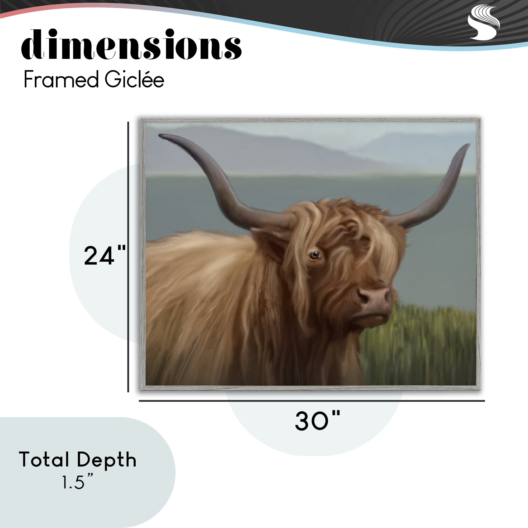 Stupell Industries Scottish Highland Cattle Landscape Gray Framed Giclee Art, design by Matthew Piotrowicz