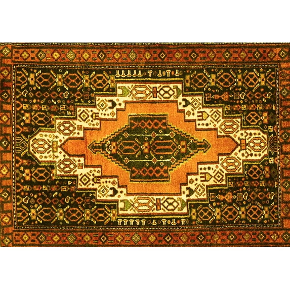 Ahgly Company Machine Washable Indoor Rectangle Persian Yellow Traditional Area Rugs, 5' x 8'