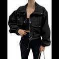 thumbnail image 2 of Chaqueta Corta para Mujer, Anorak Utilitario Extragrande con Cremallera y Bolsillos Negro M, 2 of 8