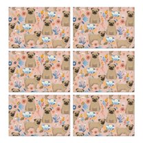 Bulldog Dog and Flower Florals Summer Placemats Table Placemats Set Of 6-Linen Kitchen Washable Placemats Table Mats 11.8"x17.7"Non-Slip Heat Resistant