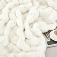 thumbnail image 5 of Striped Plush Faux Fur Throw Blanket, 620GSM Super Soft Fuzzy Blanket Warm Thick Cozy Throws Milky Fluffy Blankets for Sofa Couch Bed Living Room, 54x72 inches, Ivory White, 5 of 5