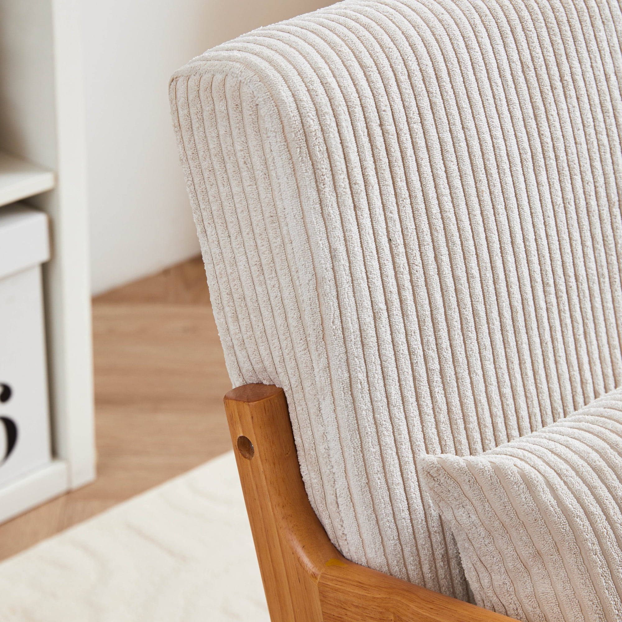 Leumius Modern Arm Chair Upholstered Reading Accent Chair with Pillow & Solid Wood Frame for Living Room Bedroom,Beige 02
