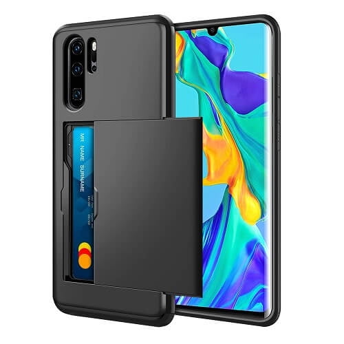 For Huawei P30 Pro Black Shockproof Card Slot Wallet Heavy Duty Case Tough 360 Cover Case