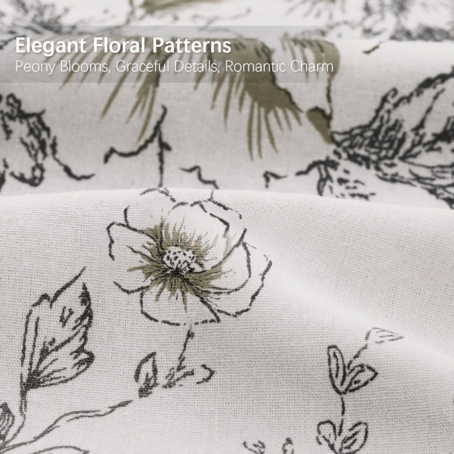 Farmhouse Floral Linen Shower Curtain, Vintage Black and White Pattern Rustic Shower Curtains for Bathroom,72x72