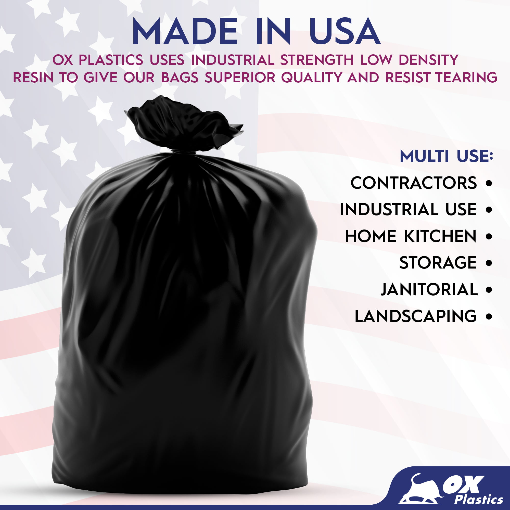 Tasker 55 Gallon Trash Bags (Value 50 Bags w/Ties) Extra Large Industrial  Trash Bags 55 Gallon, Lawn and Leaf Bags, Extra Large Outdoor Contractor