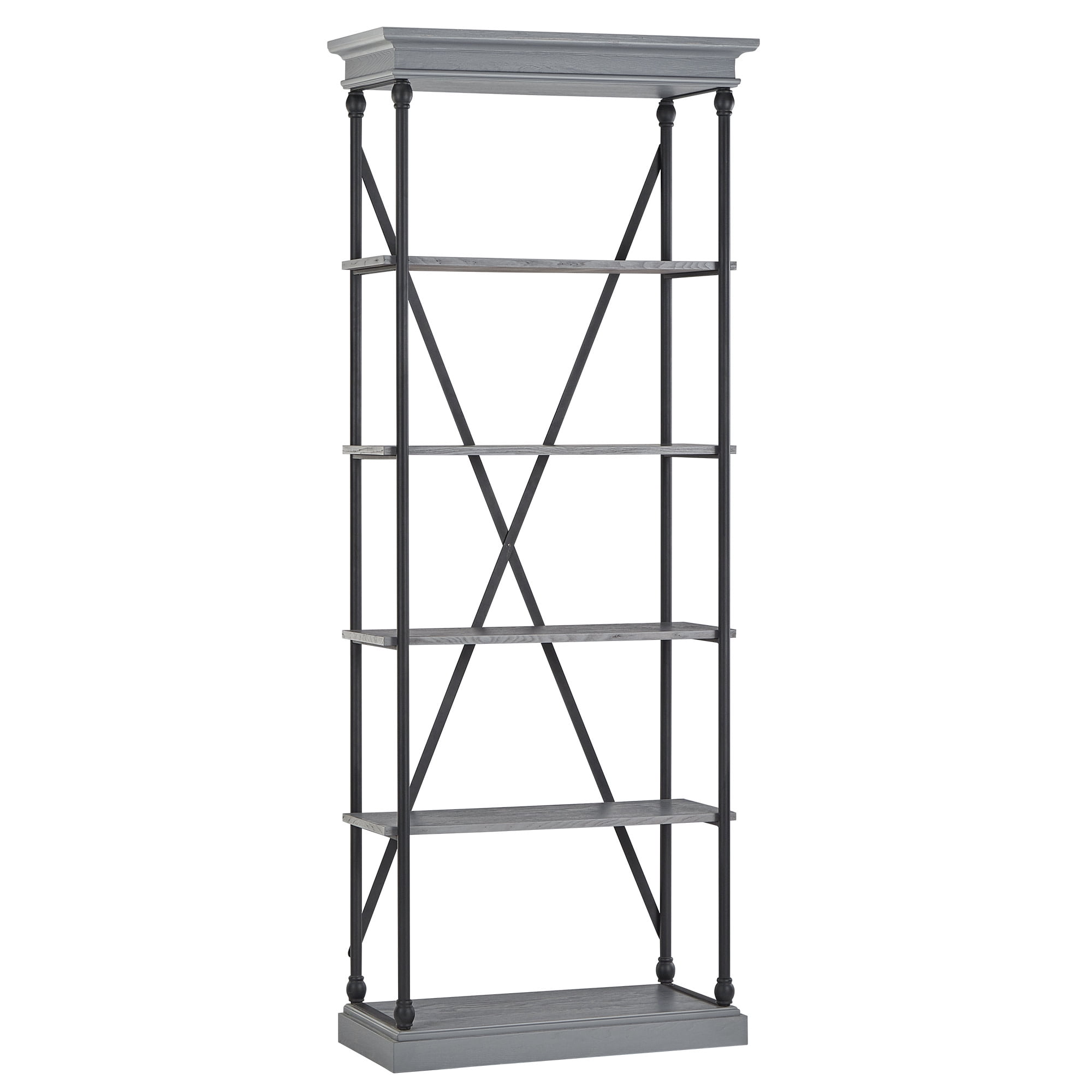 Weston Home Cabana Wood and Iron 5 Shelf Bookcase, Grey/Black