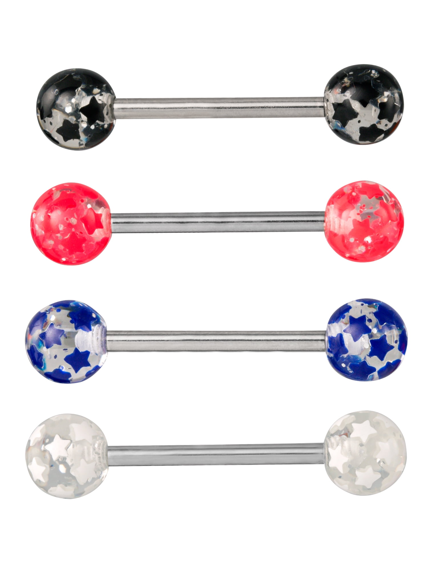 Surgical Steel Multicolor Star Tongue Barbell Set - 5 Pack