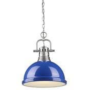 Golden Lighting Duncan - One Light Chain Pendant, Shade Options: Blue Glass