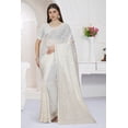 thumbnail image 4 of Georgette White Embroidery Stone Work Sari Wedding Party Festive Wear Saree, 4 of 4