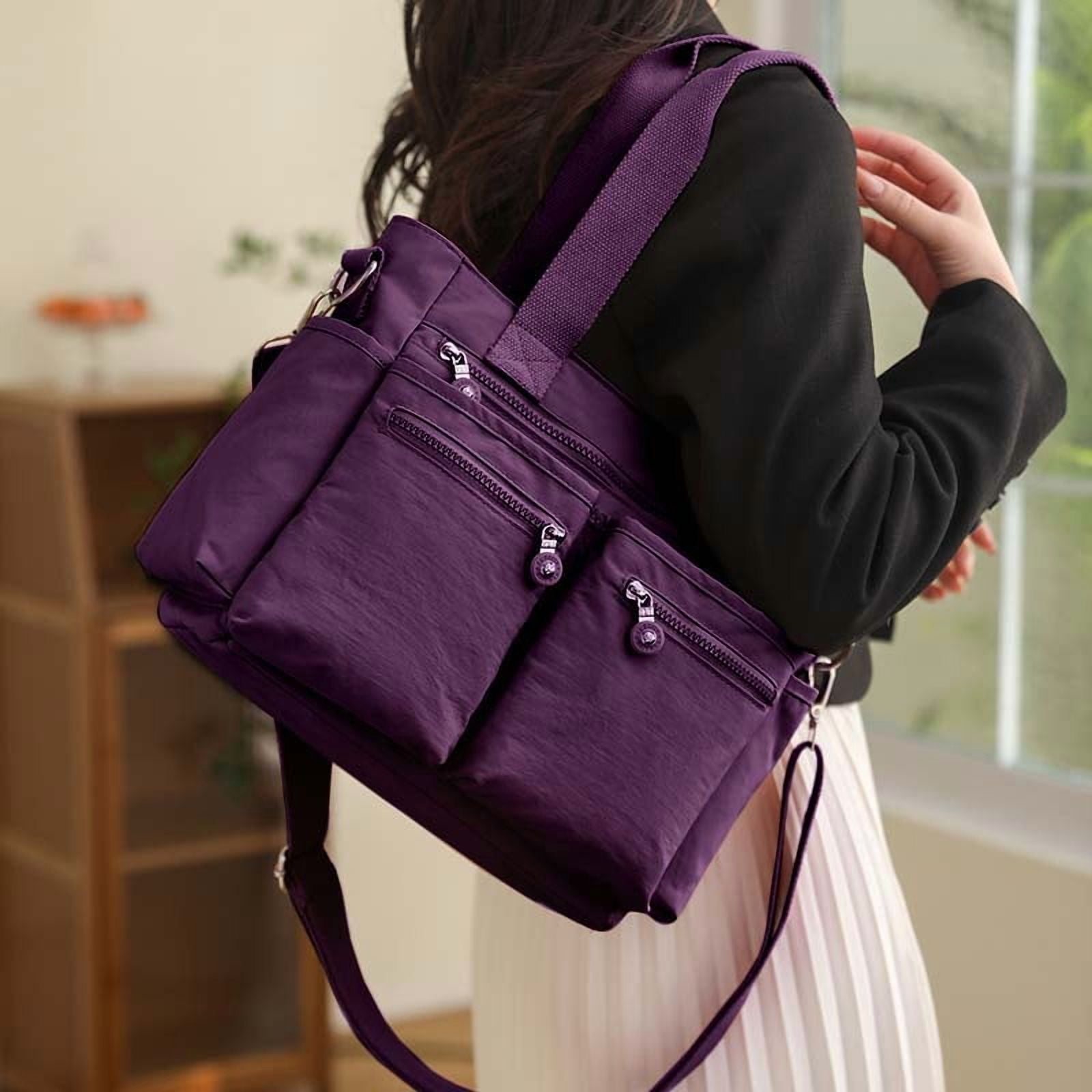 Gocvo Casual Tote Bags with Multiple Pockets, Nylon Large Capacity Crossbody Tote Bag, Working Bag for Ladies (Dark Purple)