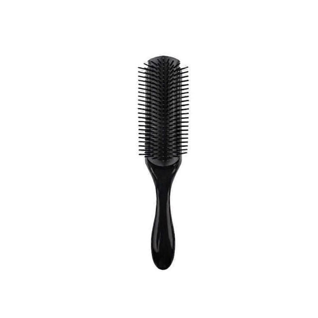 Cepillo desenredante para cabello húmedo y seco con cerdas para masaje del cuero cabelludo y mango ergonómico, color negro.