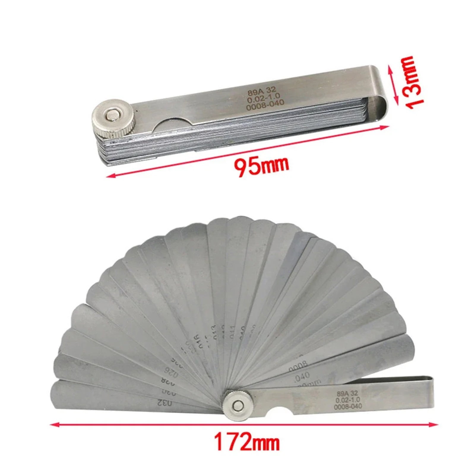 32 Blades Feeler Gauge Stainless Steel Metric 0.02-1.00mm Gap Filler Tune Up Gauge Filler Gauge Valve Clearance Measurement Tool ,Easy Identification