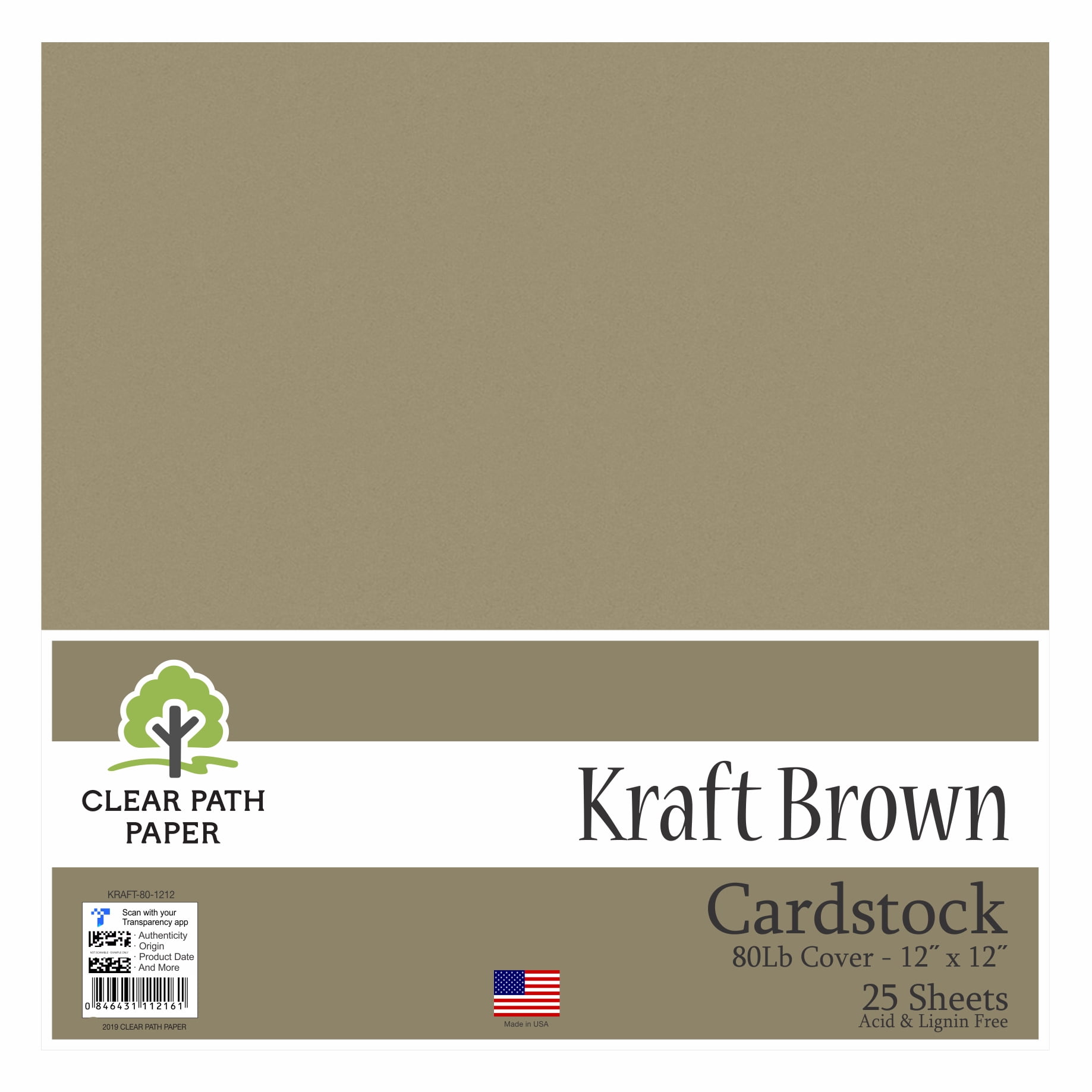 Kraft Brown Cardstock 12 x 12 inch 80Lb Cover 25 Sheets Clear