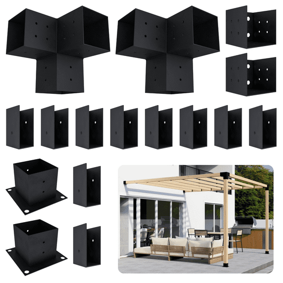 DIY 2-Post Pergola Kit for 8x8 Pergola with Roof Attached to House - Steel 4x4 Pergola Mounting Brackets (Lumber Not Included)