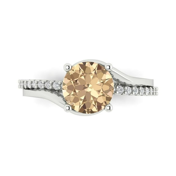 Solitaire with Accents Engagement Ring for Women - 1.71ct Yellow Moissanite in 14K White Gold Promise Ring