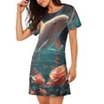 thumbnail image 2 of Sikiie Flower White Dolphin Print Women's Short-sleeved Nightdress, Round Neck Pullover Nightdress Pajamas Summer Home Wear, 2 of 6