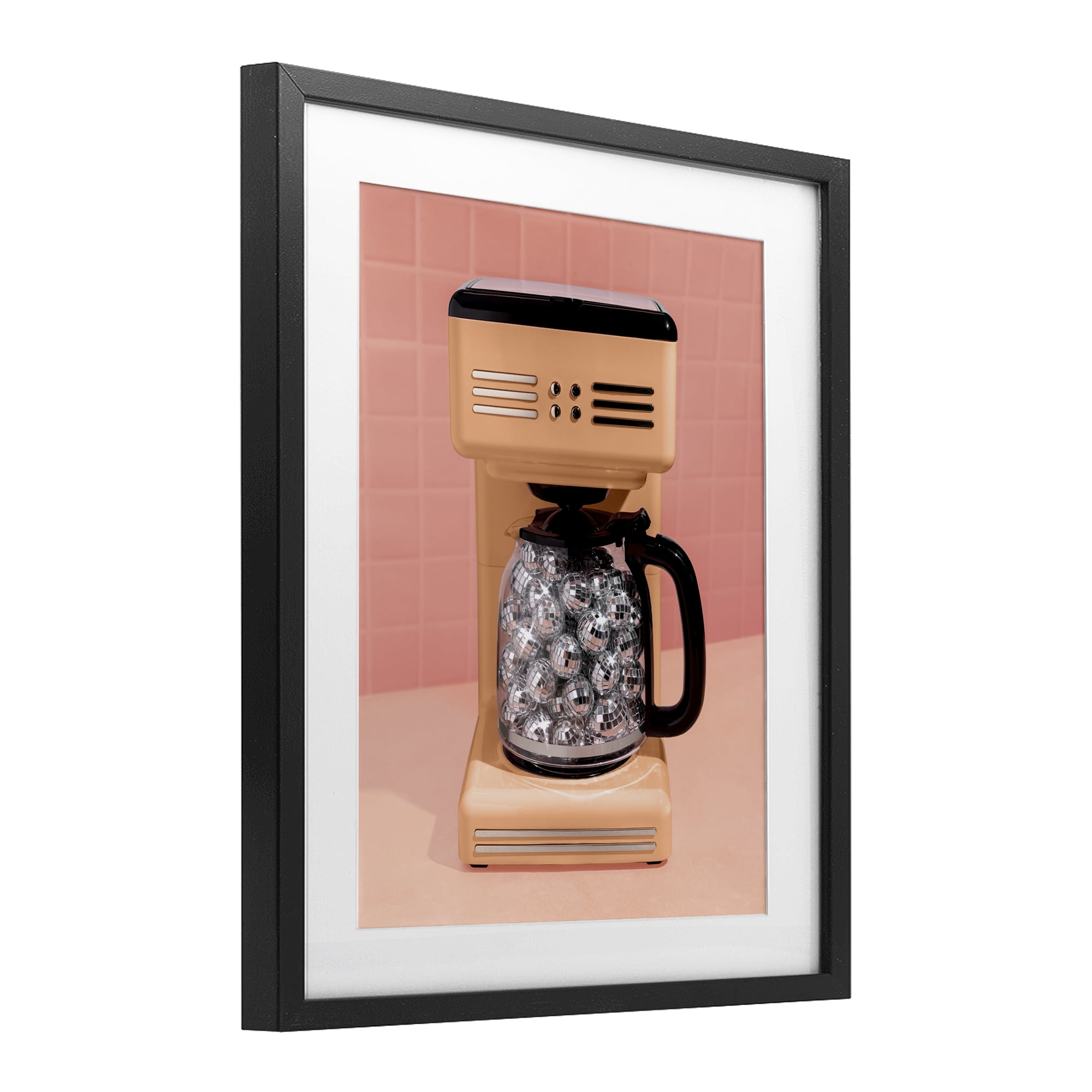 Stupell Industries Disco Coffee Maker over Orange Black Framed Print Under Glass, design by LISH Creative
