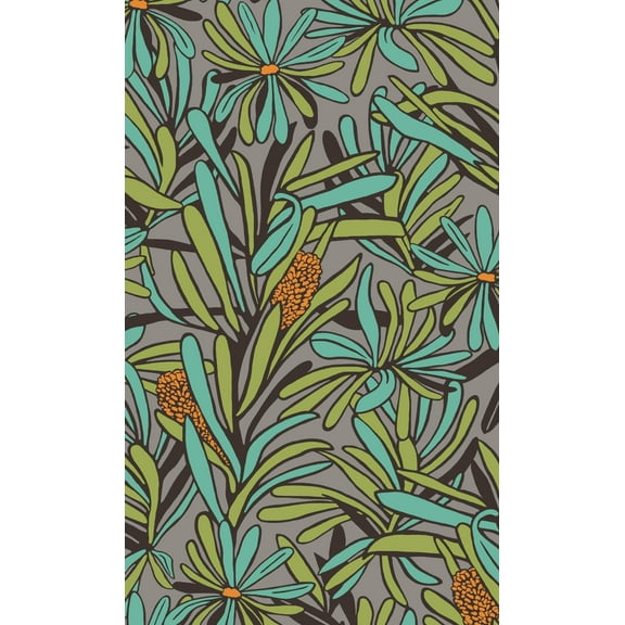 Grey & Orange Plant Pattern Non-Woven Tropical Wallpaper, Double Roll, 57 sqft