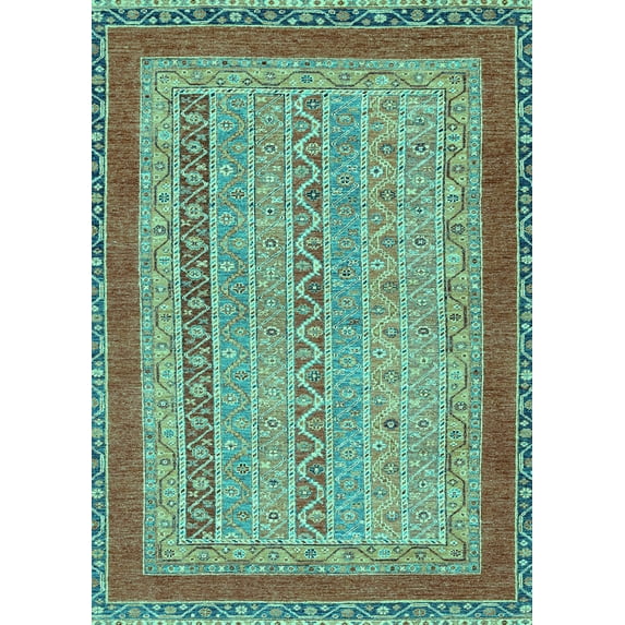 Ahgly Company Machine Washable Indoor Rectangle Abstract Turquoise Blue Modern Area Rugs, 8' x 10'