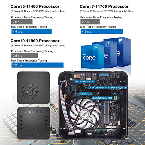 Mini PC Core i9 11900 DDR4 16GB RAM, 128GB M.2 SSD, 4K@ 30Hz UHD Graphics  750 Windows 11 Pro Mini Computer, HD, USB 3.0, WiFi 6, BT5.1, TPM2.0, RS232  Com, Small PC