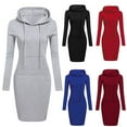 thumbnail image 2 of Skymirror Solid Color Women Long Sleeve Pocket Bodycon Hooded Sweatshirt Hoodies Dress, 2 of 7