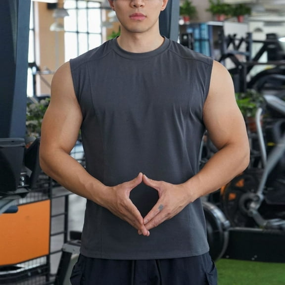 Haoxianjian Plus Size Men's Tank Tops Polyester Workout Sleeveless Tee Shirts Crew Neck Muscle Shirts Bodybuilding Gym Fitness Training Dry-Fits Active Muscle Tank Top Swim Beach Running Shirts S-XXXL