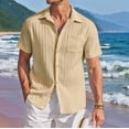 thumbnail image 6 of Men'S Casual Button Down Shirts Short Sleeve Textured Summer Beach Shirt with Pocket Khaki M, 6 of 7