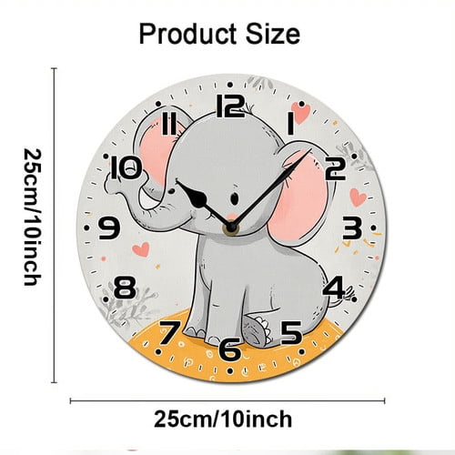 ZXCXRQFa Silent Clocks Cute Baby Elephant Silent Non Ticking Wooden Clock 10 Inch, Round Wall Clock,Decorative for Living Room, Kitchen, Home,Bathroom, Bedroom, Office or School