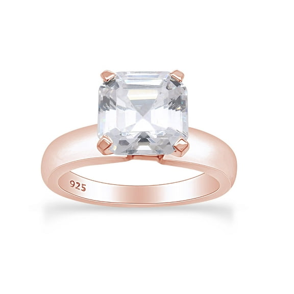 AFFY Asscher Cubic Zirconia Solitaire Ring in 14k Rose Gold over Sterling Silver Size - 4