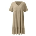thumbnail image 6 of vigerkar Women's Summer Empire Waist Dress Smocked Flutter Short Sleeve V Neck Midi Dresses 2025 New Khaki, XXL, 6 of 7
