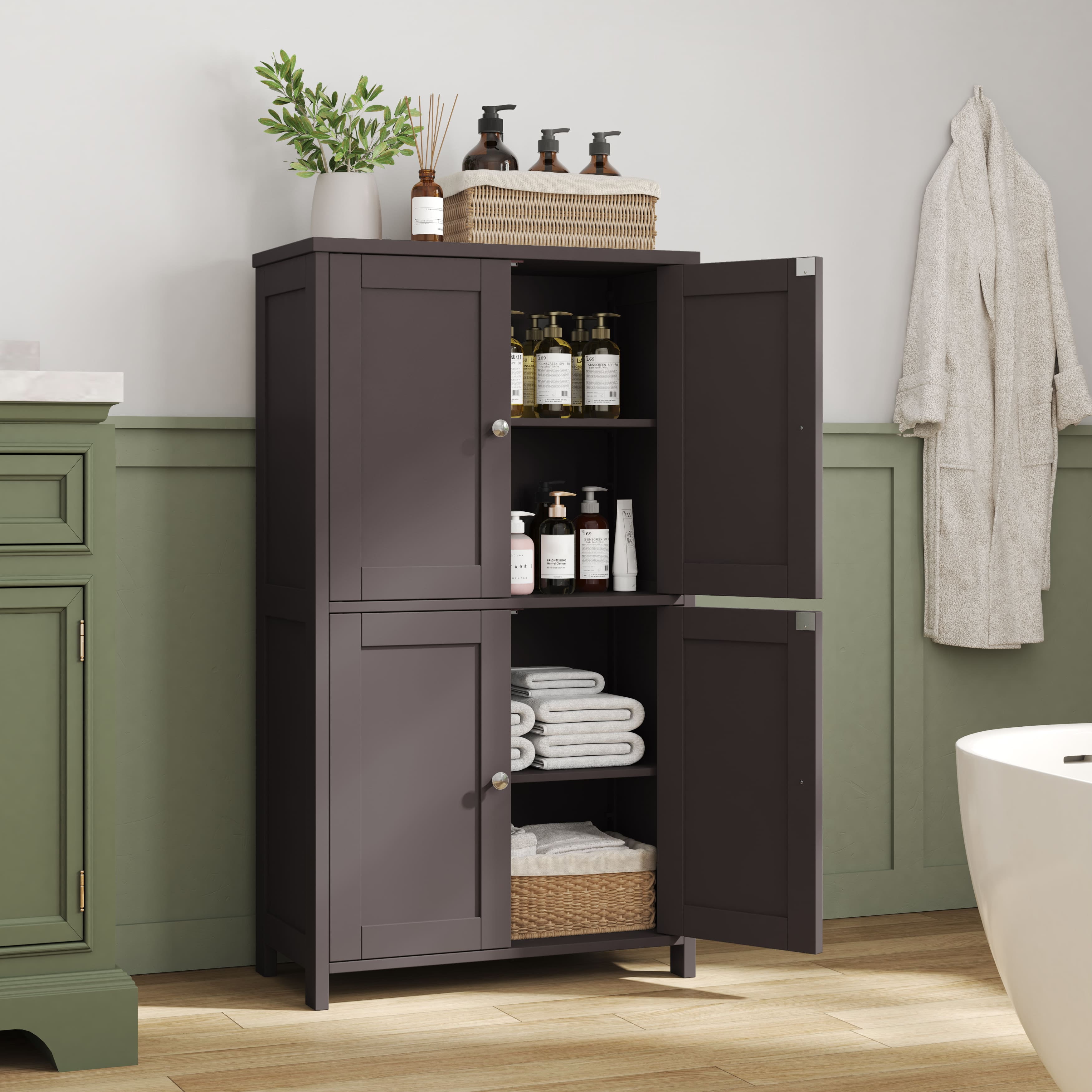 Bathroom Storage Floor Cabinet Organizer with Adjustable Shelf 4