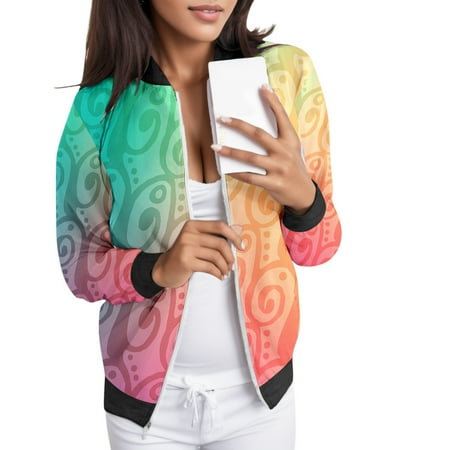 

Hwmodou Female Casual Jackets Short Sleeve Coat Comfortable Daily Lightweight Zip Up Floral Print Coat Stand Collar Sports Outwear Jackets For Women