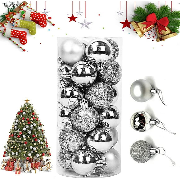 Boules de Noël, 24 Pièces Boules de Noel Decoration, Boules de Noël Ornements, Boules de Noël Décorations d'arbre, Boules Décoratives Scintillantes, pour Noël Decoration Noël Fête (Argent)