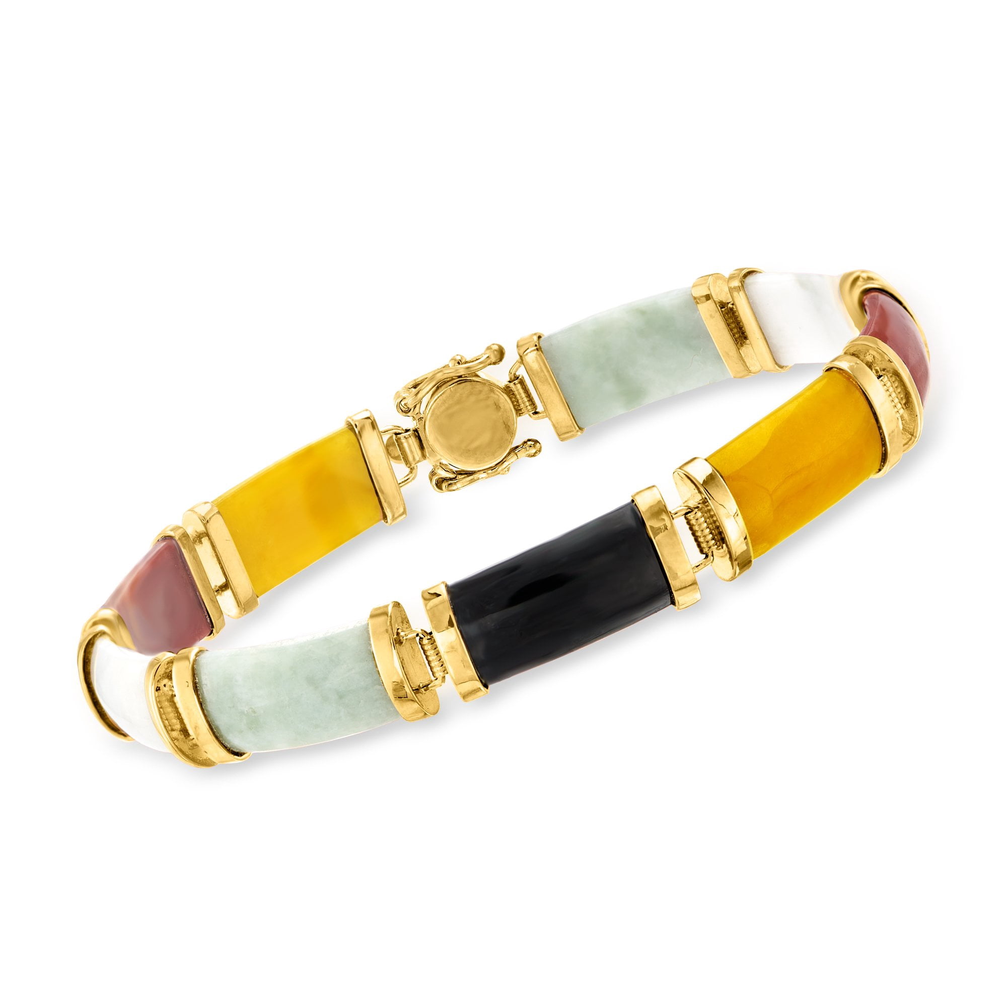 Ross-Simons Multicolored Jade "Good Fortune" Bracelet in 18kt Gold Over Sterling, Women's, Adult
