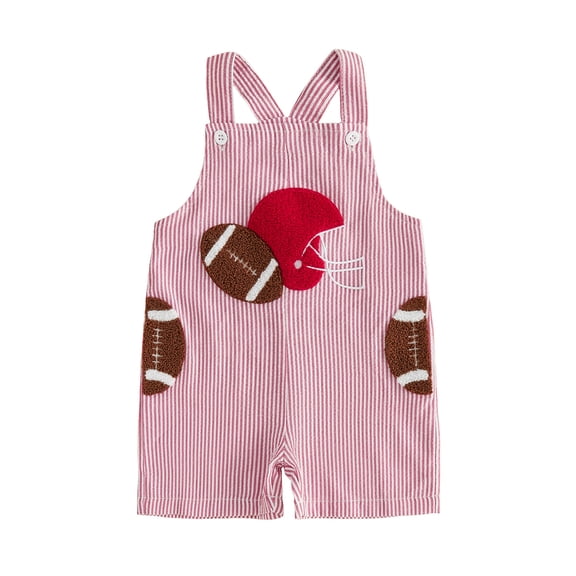 RUINIXCW Toddler Baby Boys Football Outfit Romper Overall Infant Baby Boys Summer Fall Clothes Cute Rugby Embroidery Stripes Jumpsuit Shorts Pockets