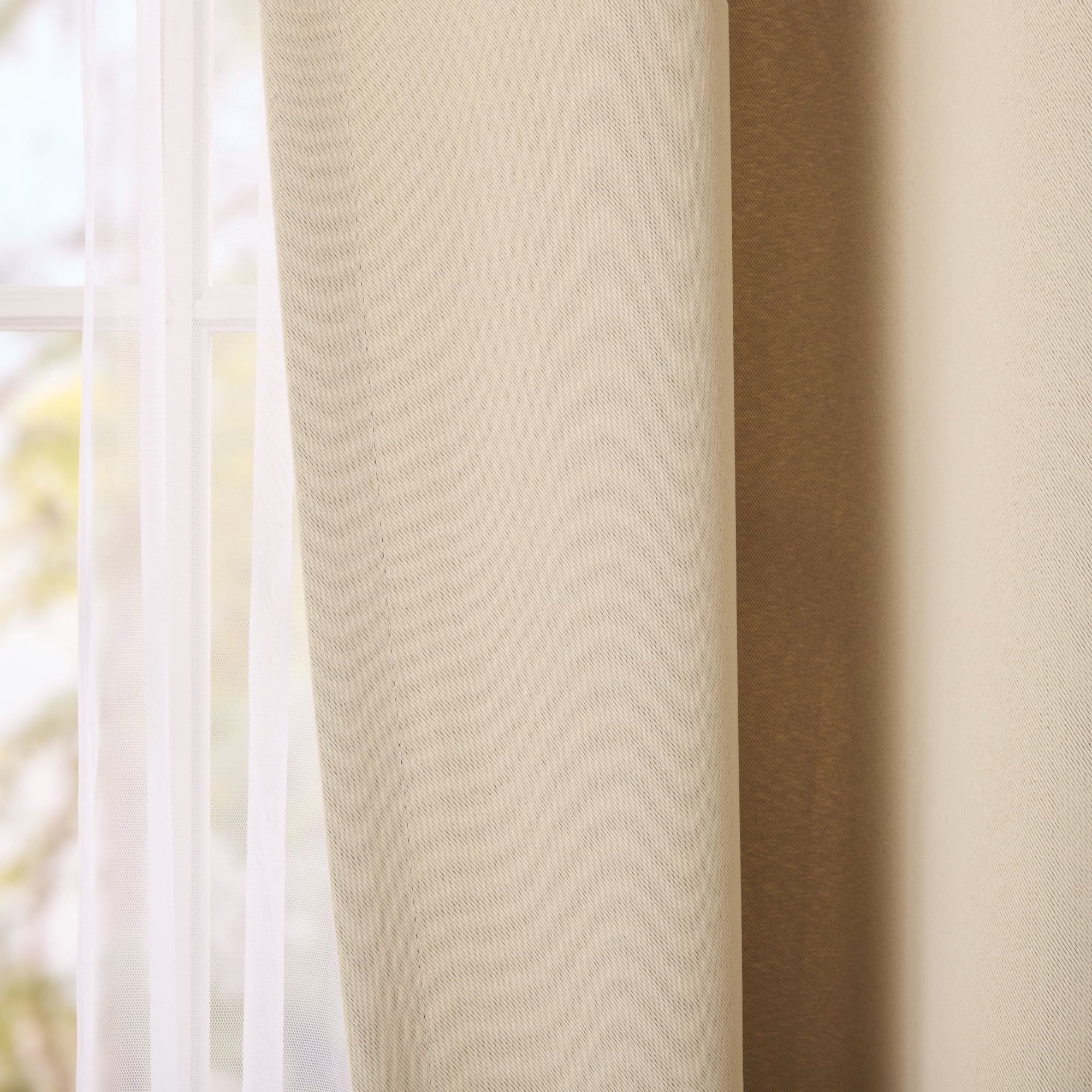 TOWN & COUNTRY LUXE Oslo Double Layer Indoor Curtains, Room Darkening and Sheer, Grommet Top, Energy Efficient, 2-Pack Set, 52"x96", Beige