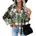 thumbnail image 2 of DDAPJ pyju Womens Plaid Shacket Wool Blend Shirt Jacket Checkered Work Shirts with Pockets Green S, 2 of 7